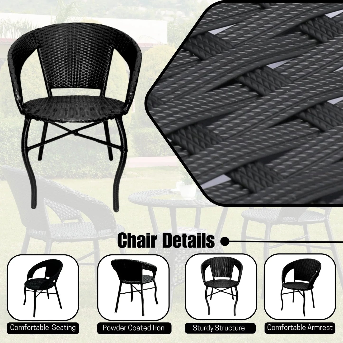 Sumire 3-Piece Outdoor Rattan Wicker Patio Bistro Set