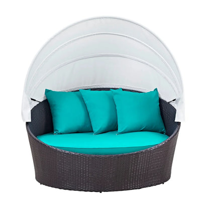 Simisola Outdoor Rattan Wicker Patio Daybed with Retractable Canopy