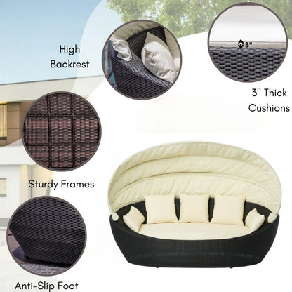 Fadwa Outdoor All-Weather Wicker Patio Daybed with Retractable Canopy