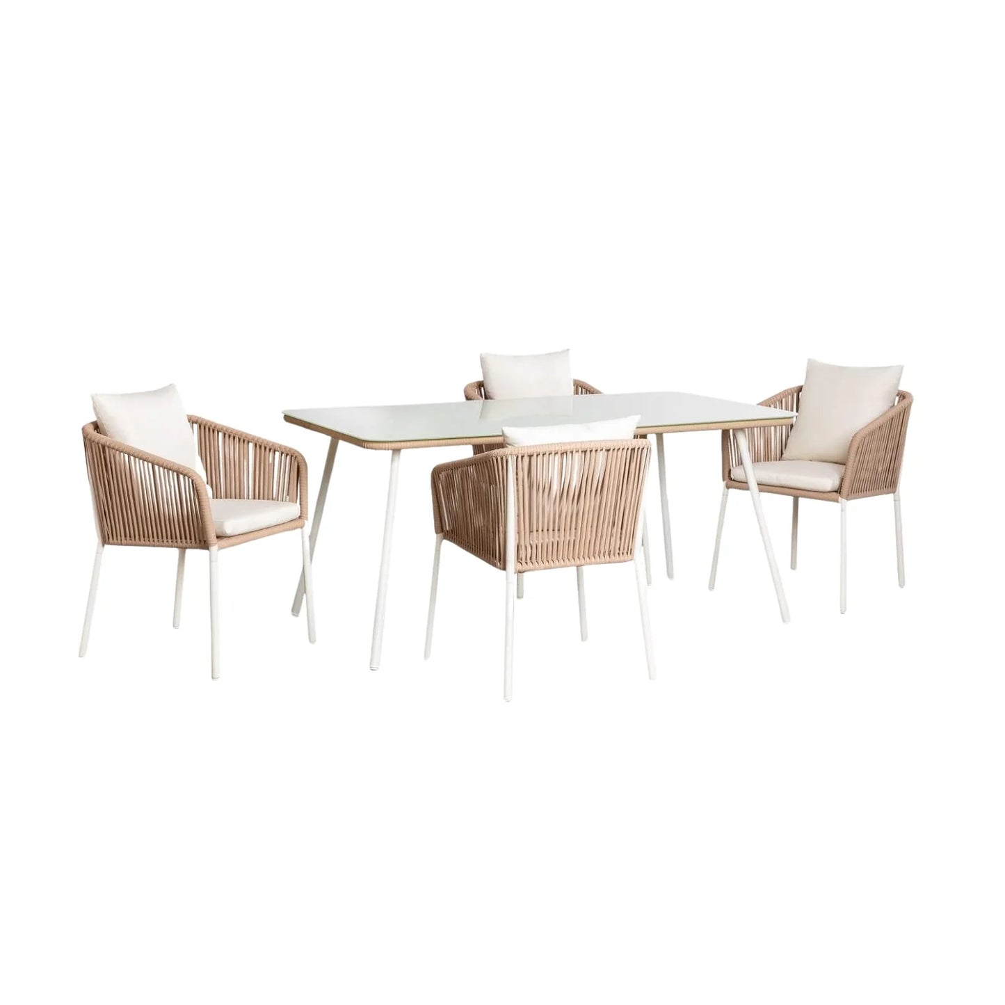Alejandra 5-Piece Outdoor Patio Dining Set With Rattan Chairs & Glass-Top Table