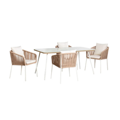 Alejandra 5-Piece Outdoor Patio Dining Set With Rattan Chairs & Glass-Top Table