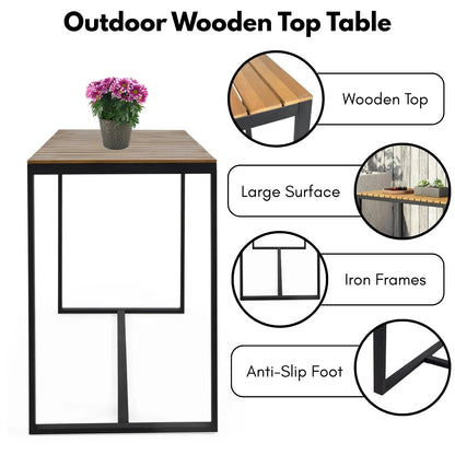 Lubna Outdoor Bar Table With Wooden Top