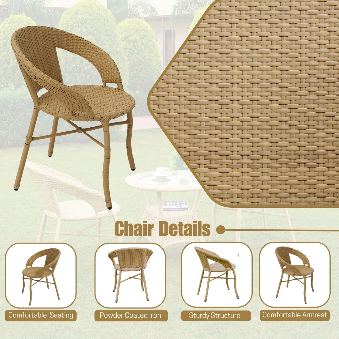 Reem 3-Piece Outdoor Rattan Wicker Patio Bistro Set