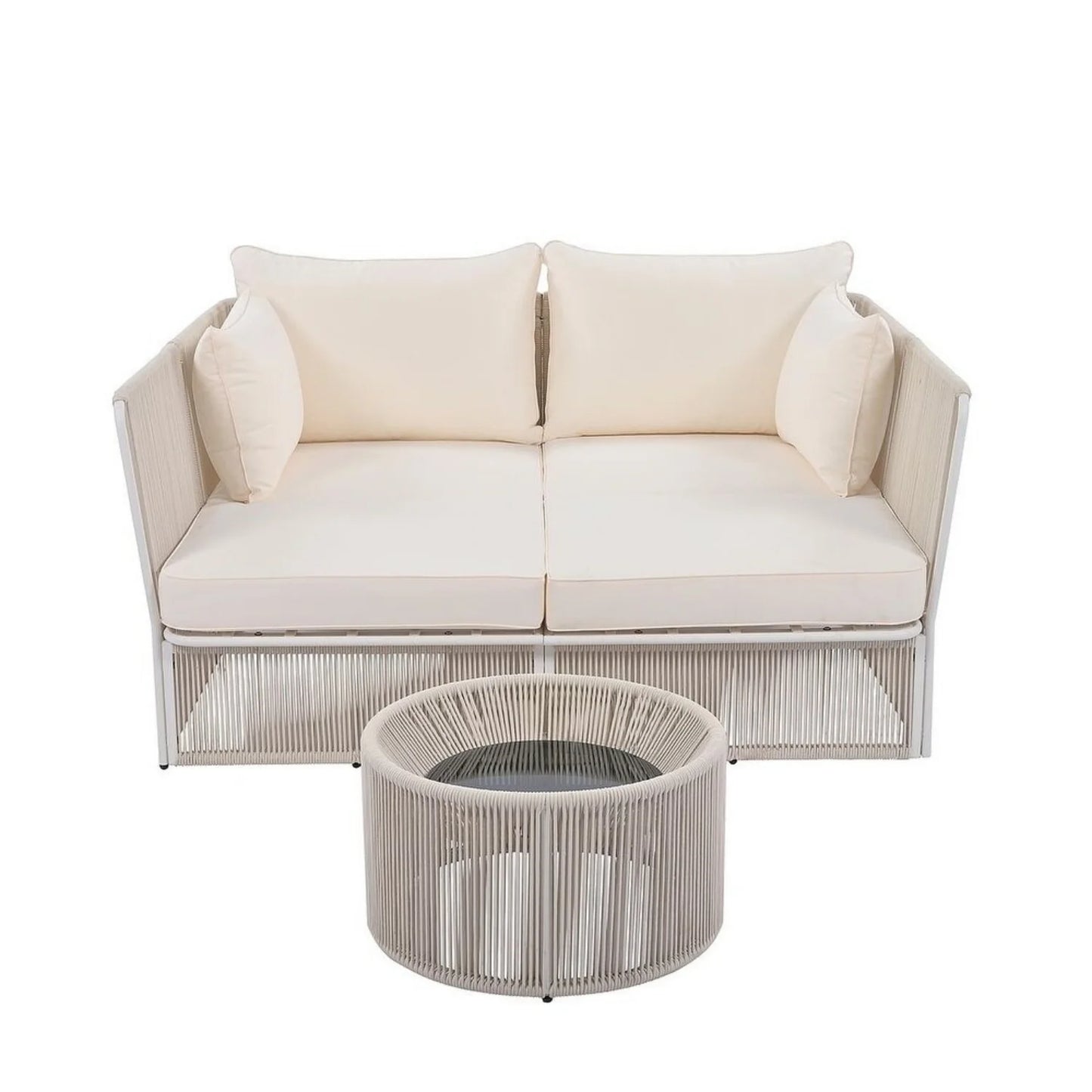 Njeri Outdoor Rope 2 Seater Patio Daybed With Side Table