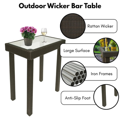 Verena Outdoor Rattan Wicker Bar Glass Top Table