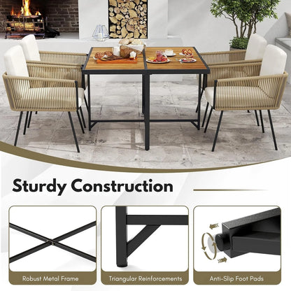 Yun 5-Piece Outdoor Patio Dining Set with Square Wood Tabletop