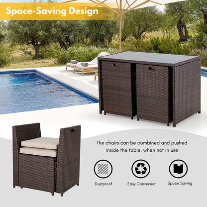 Paloma 5-Piece Outdoor Patio Dining Set with Square Glass Tabletop