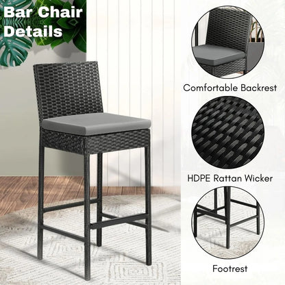 Coraline 3-Piece Outdoor Rattan Wicker Bar Set with Glass Top Table