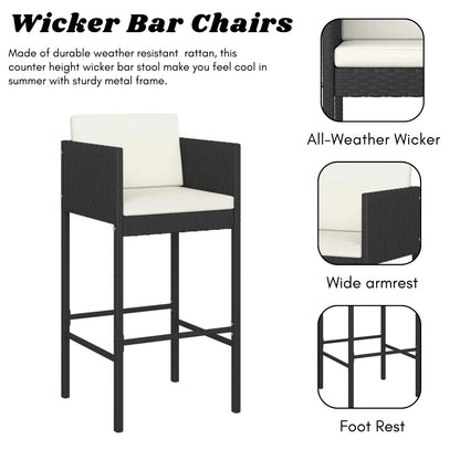 Lupe 7-Piece Outdoor Rattan Wicker Bar Set with Glass Top Table