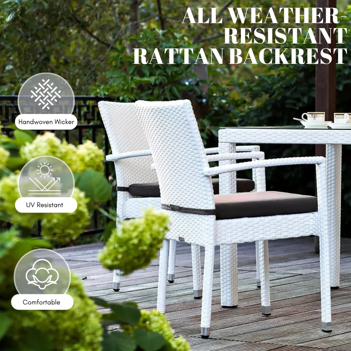Riko 5-Piece Outdoor Patio Dining Set With Rattan Chairs & Glass-Top Table