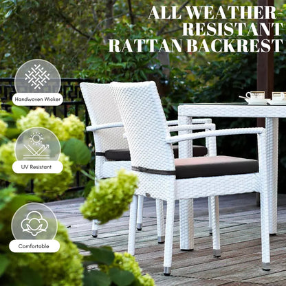 Riko 5-Piece Outdoor Patio Dining Set With Rattan Chairs & Glass-Top Table