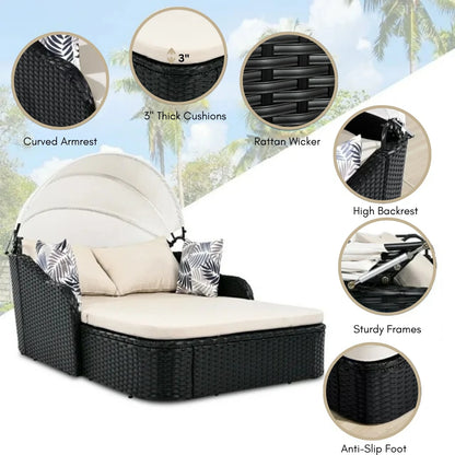 Abiola Outdoor Rattan Wicker Double Seater Canopy Daybed