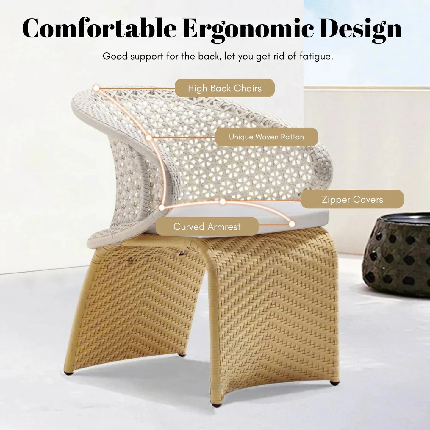 Zola 7 Pieces Outdoor Wicker Dining Set with Double Tone Armchairs
