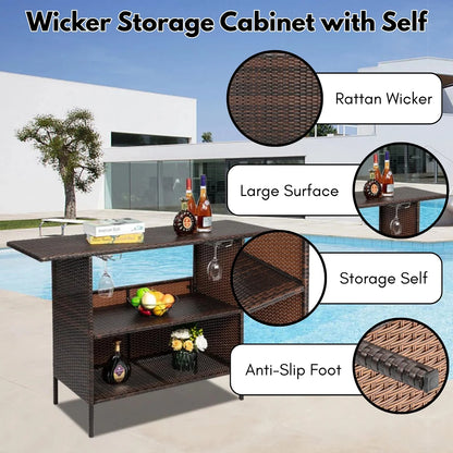 Pilar Outdoor Rattan Wicker Bar Table With Storage Selves