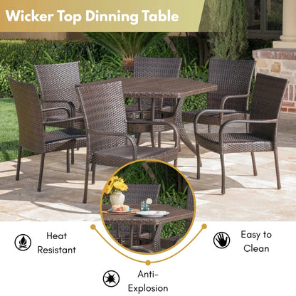 Kalila Outdoor All-Weather Resistant Rattan Wicker 7-Piece Dining Set