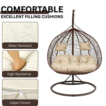 Hui Double Seater Rattan & Wicker Swing (Brown & Cream)