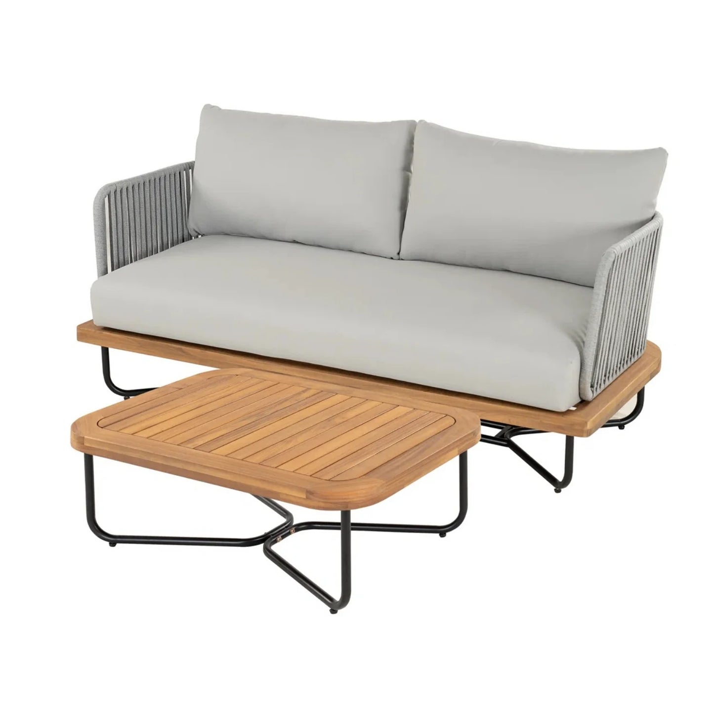 Oindrila Outdoor 6-Piece Rope Woven Conversation Sofa Set with Wooden Top Table