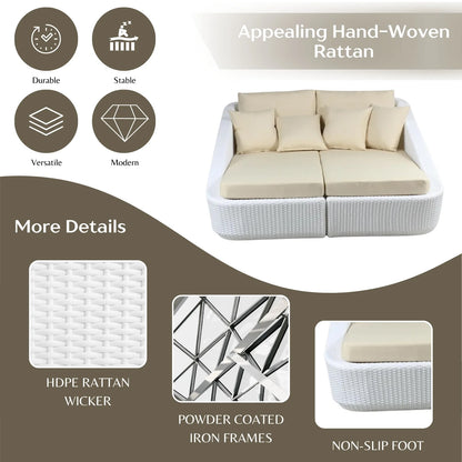 Patio Rattan & Wicker Double Conversation Daybed