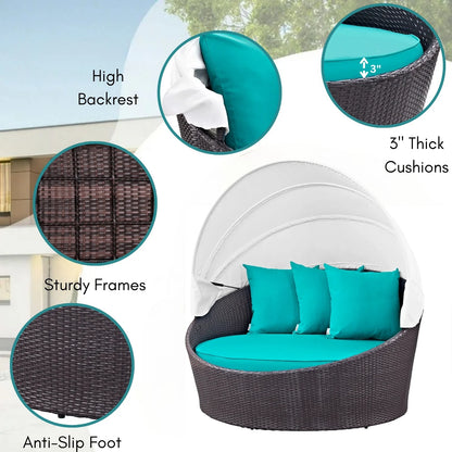Simisola Outdoor Rattan Wicker Patio Daybed with Retractable Canopy