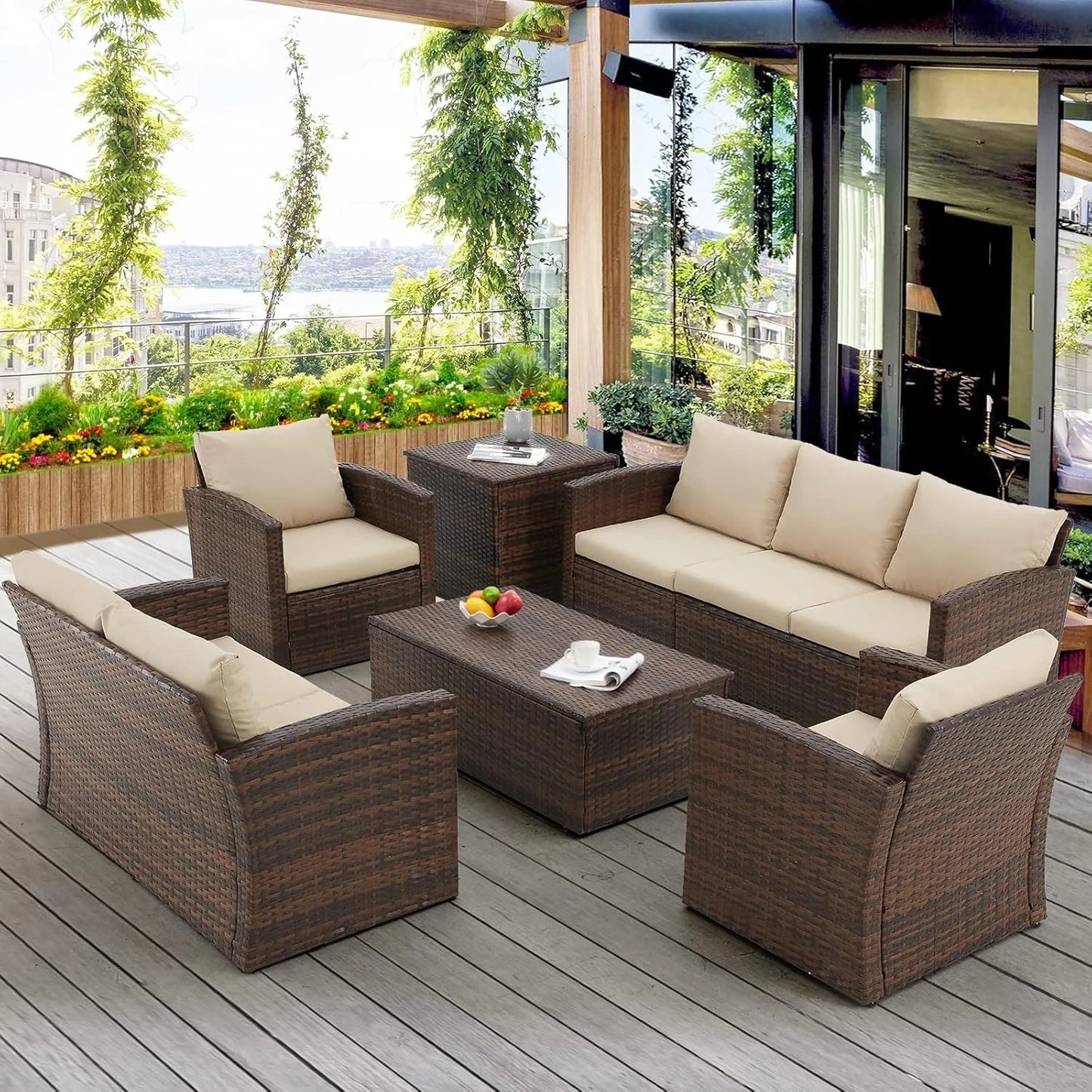Samiksha Outdoor 7-Seater Wicker Sectional Sofa Set