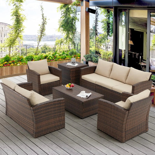 Samiksha Outdoor 7-Seater Wicker Sectional Sofa Set