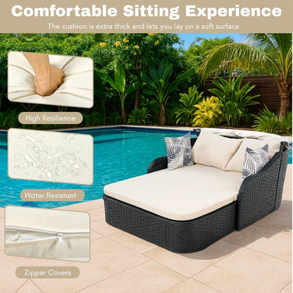 Abiola Outdoor Rattan Wicker Double Seater Canopy Daybed