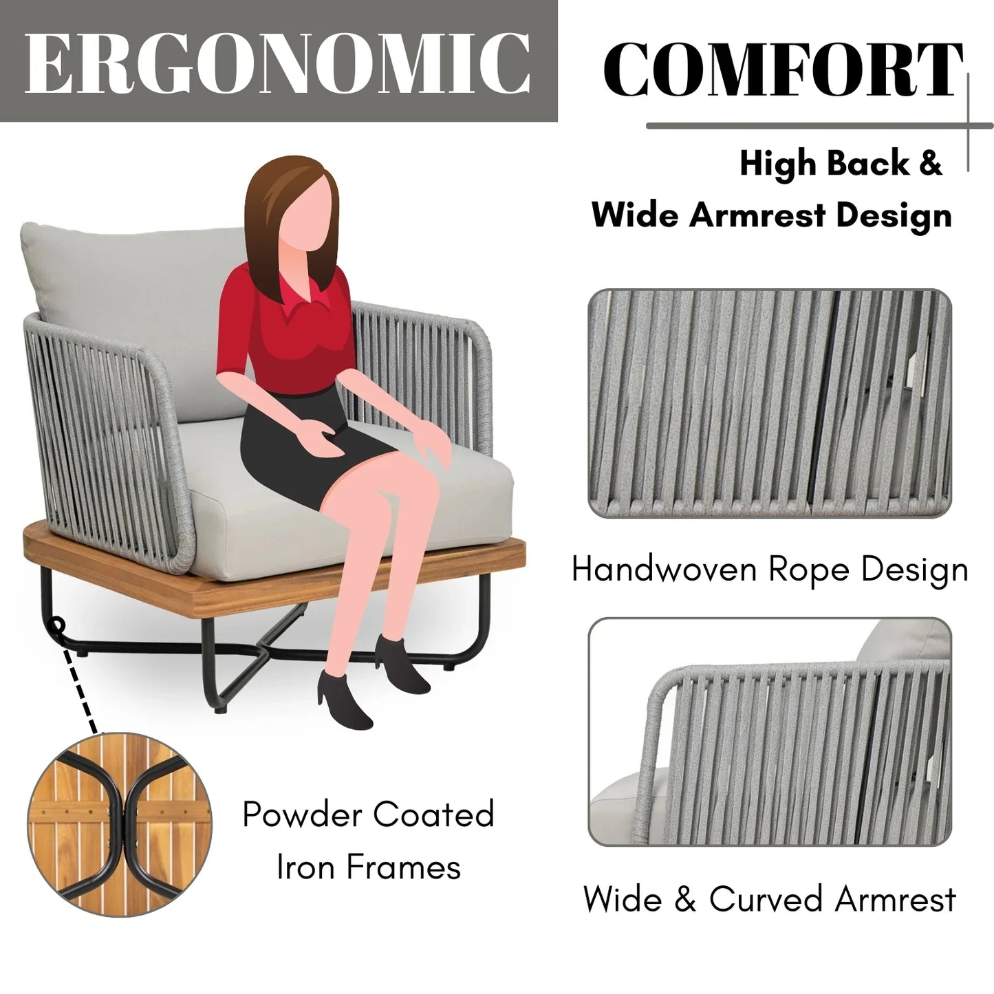 Oindrila Outdoor 6-Piece Rope Woven Conversation Sofa Set with Wooden Top Table