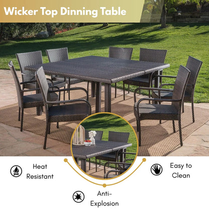 Busisiwe 9-Piece Outdoor Stacking Wicker Square Dining Set