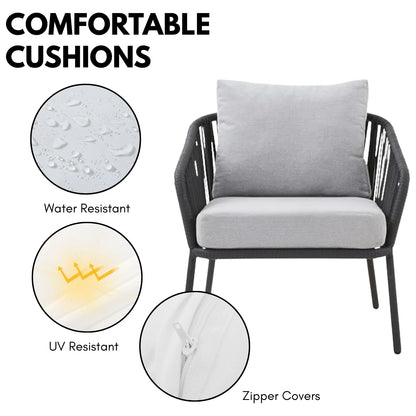 Azalea 4-Piece Outdoor Rope Patio Sofa Set (Black & Off-White)