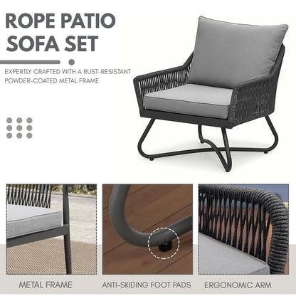 Indira Outdoor 4 Seater Rope Conversation Sofa Set