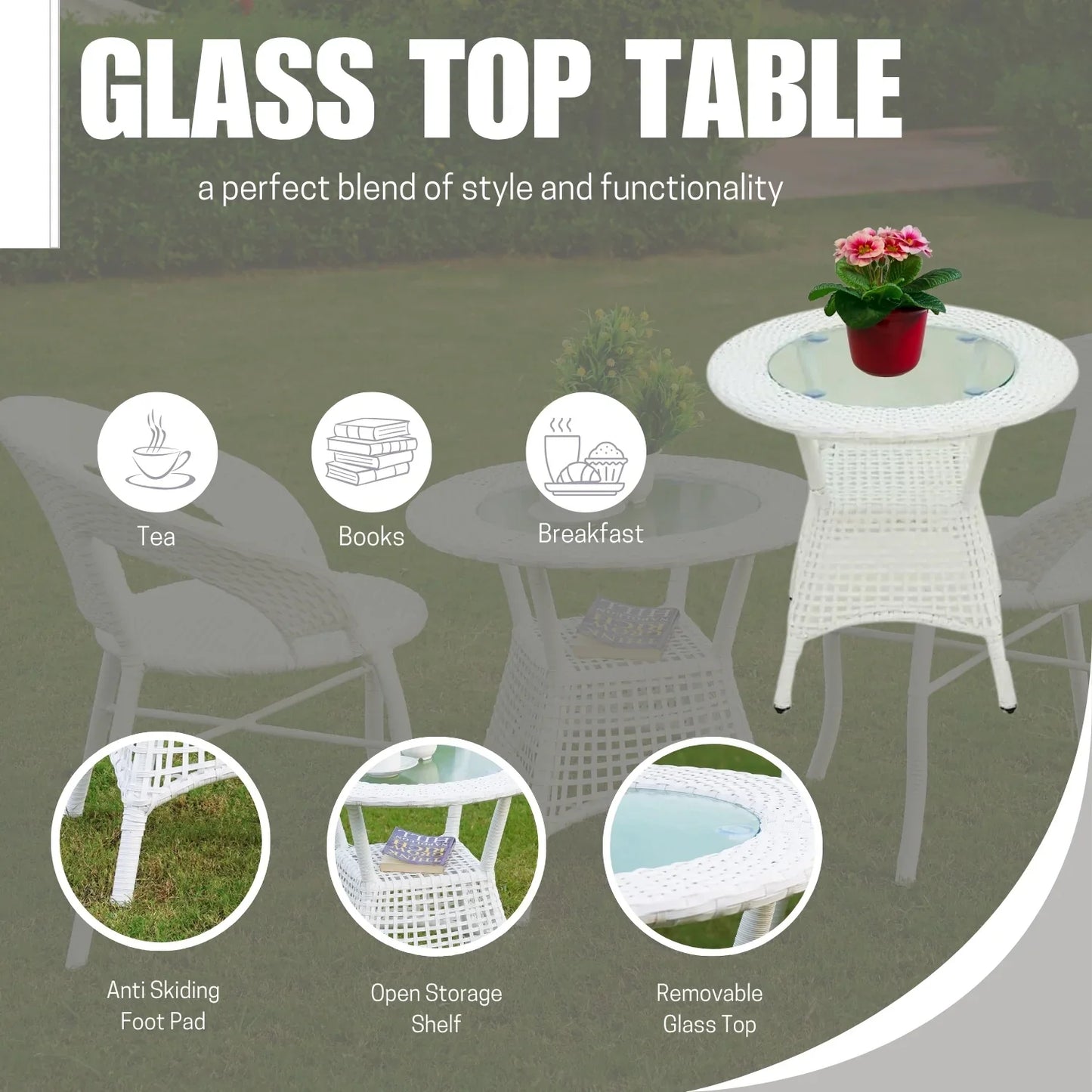 Zohra 3-Piece Outdoor Rattan Wicker Patio Bistro Set