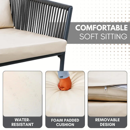 Nerida Outdoor Rope Patio Set with Glass Top Table