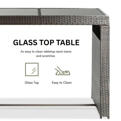 Asha 7-Piece Outdoor Rattan Wicker Bar Set with Glass Top Table