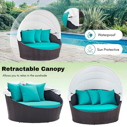 Simisola Outdoor Rattan Wicker Patio Daybed with Retractable Canopy