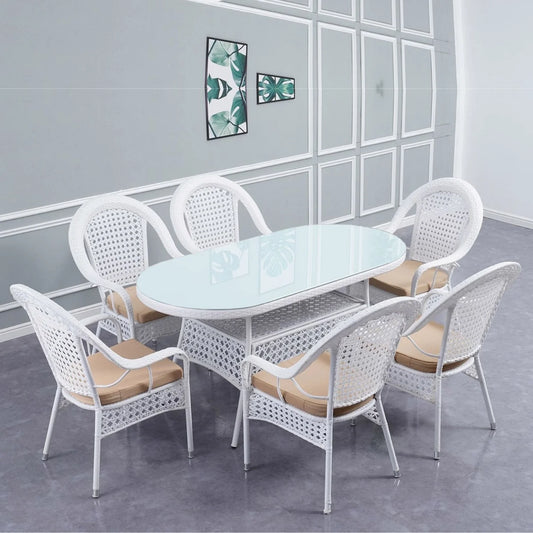 Haneen Outdoor All-Weather Resistant Rattan Wicker 7-Piece Dining Set