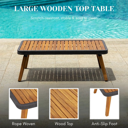 Adriana 4-Piece Outdoor Rope Patio Furniture Set with Wood-Top Table