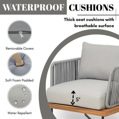 Oindrila Outdoor 6-Piece Rope Woven Conversation Sofa Set with Wooden Top Table