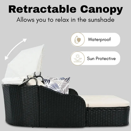 Abiola Outdoor Rattan Wicker Double Seater Canopy Daybed