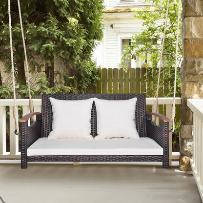 Afaf Outdoor Dark Brown Rattan Wicker Two Seater Sofa Swing