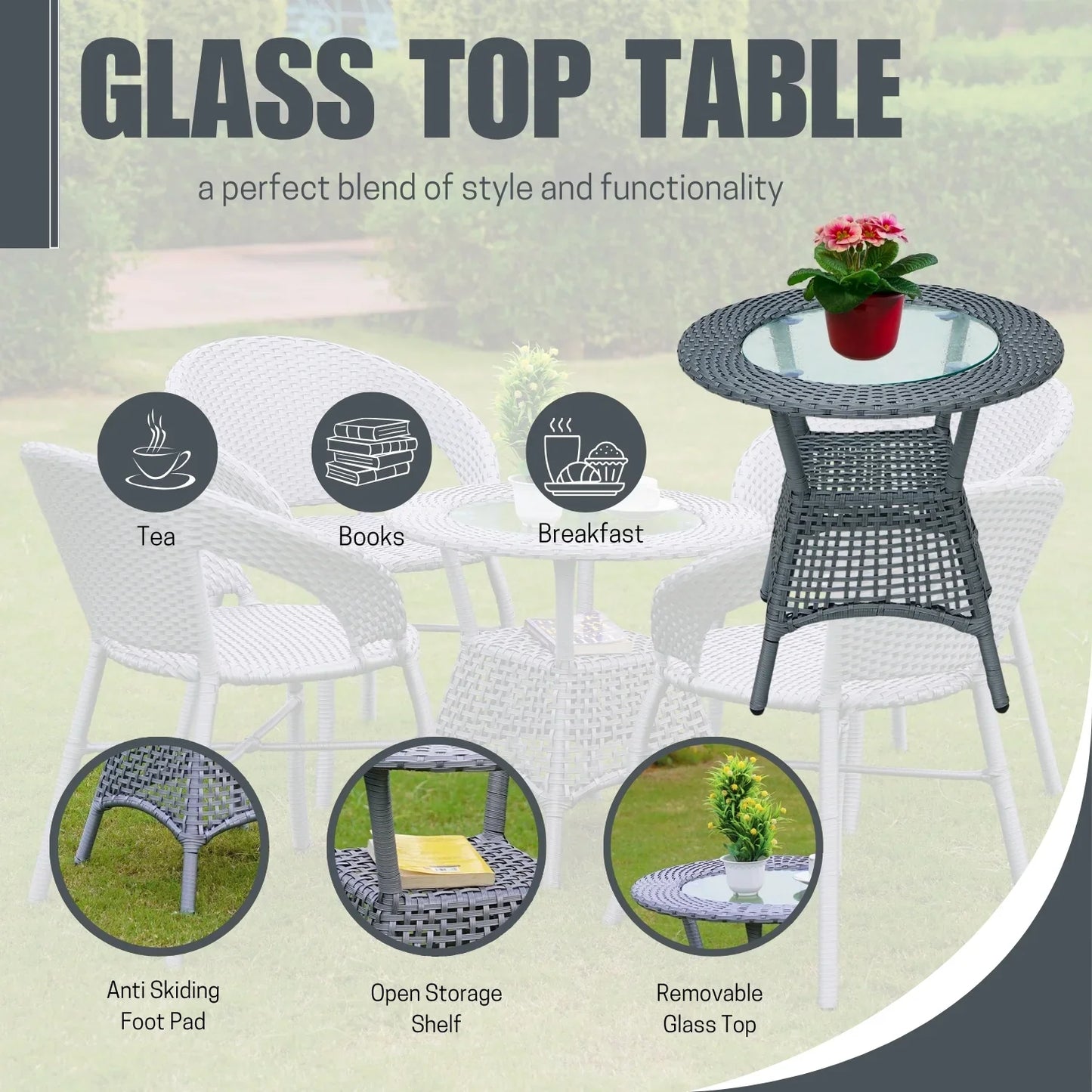 Mercedes 5-Piece Outdoor Rattan Wicker Patio Bistro Set