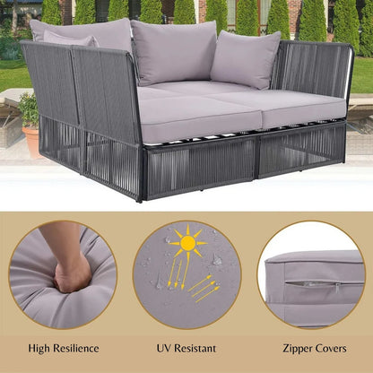 Bilha Outdoor Rope 2 Seater Patio Daybed With Side Table