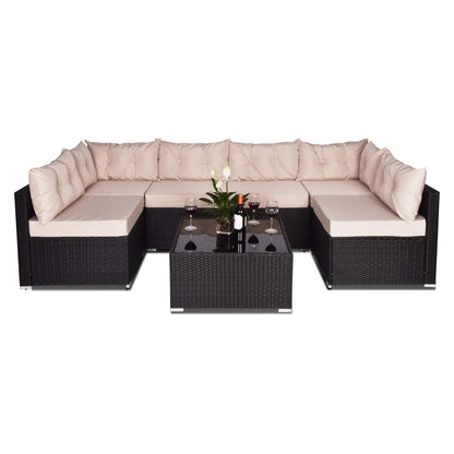 Odessa 6-Seater Outdoor Garden Conversation Sofa Set (Dark Brown & Cream)