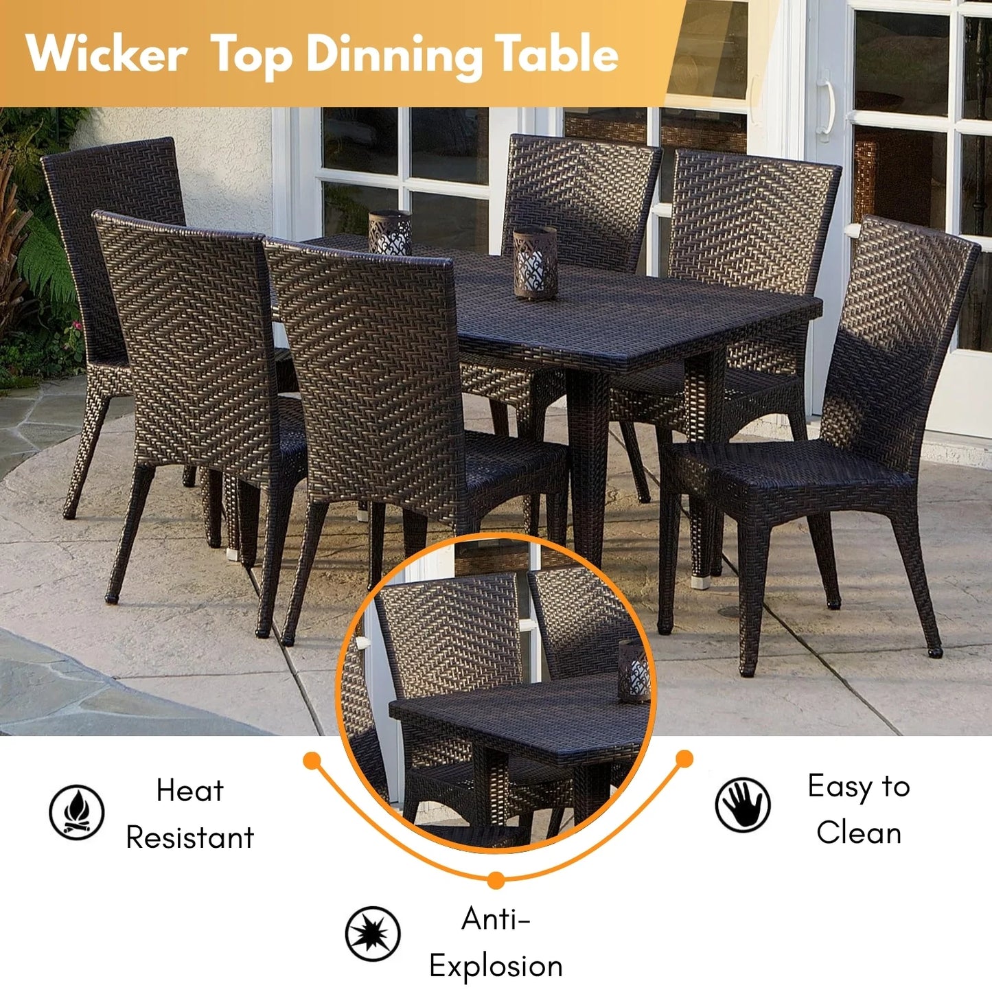 Jumanah Outdoor All-Weather Resistant Rattan Wicker 7-Piece Dining Set