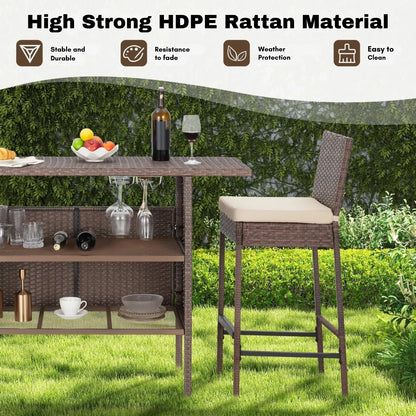 Sayaka 5-Piece Outdoor Rattan Wicker Bar Set with Wicker Top Table