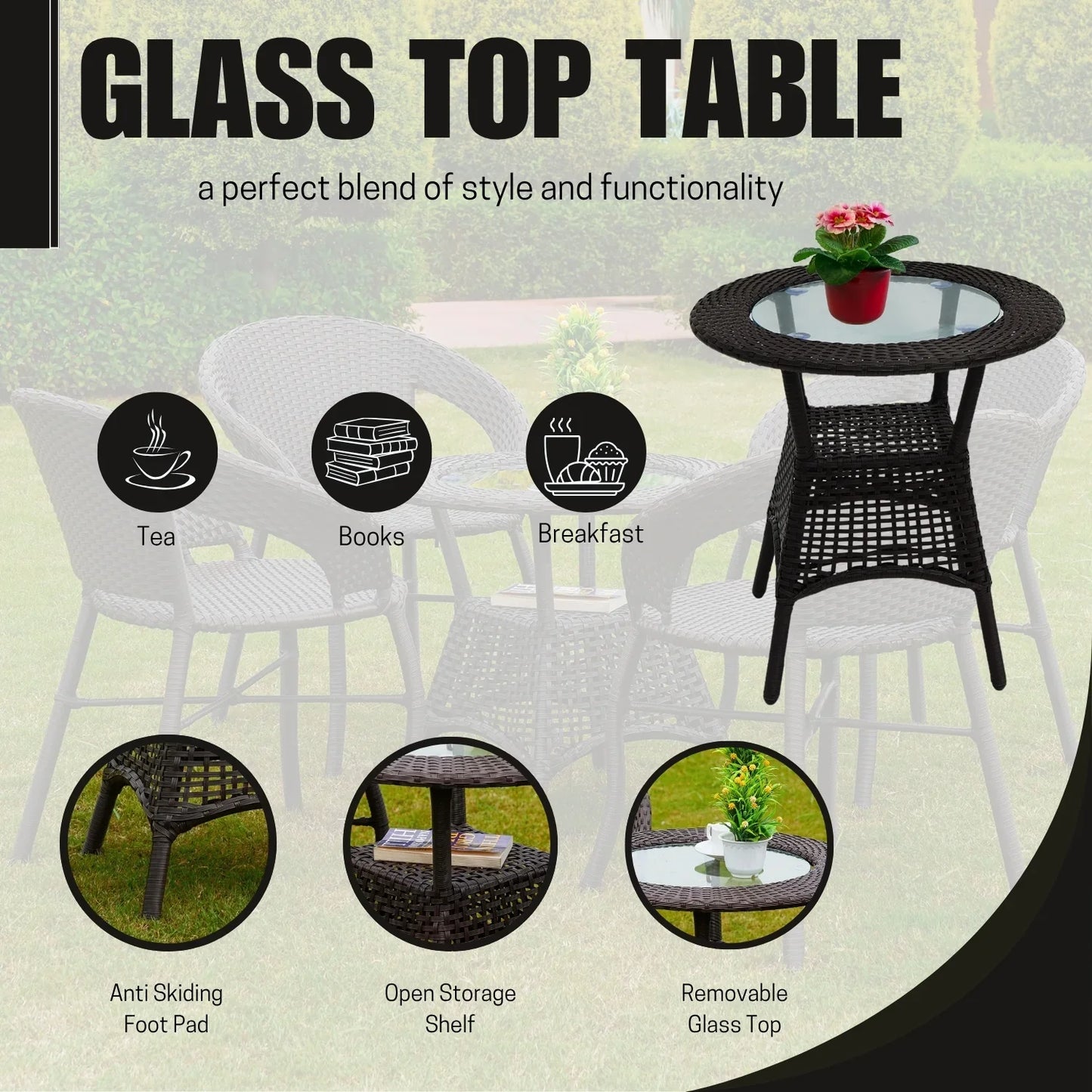 Falak 5-Piece Outdoor Rattan Wicker Patio Bistro Set