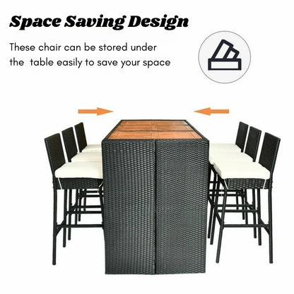 Lyra 7-Piece Outdoor Rattan Wicker Bar Set with Wooden Top Table