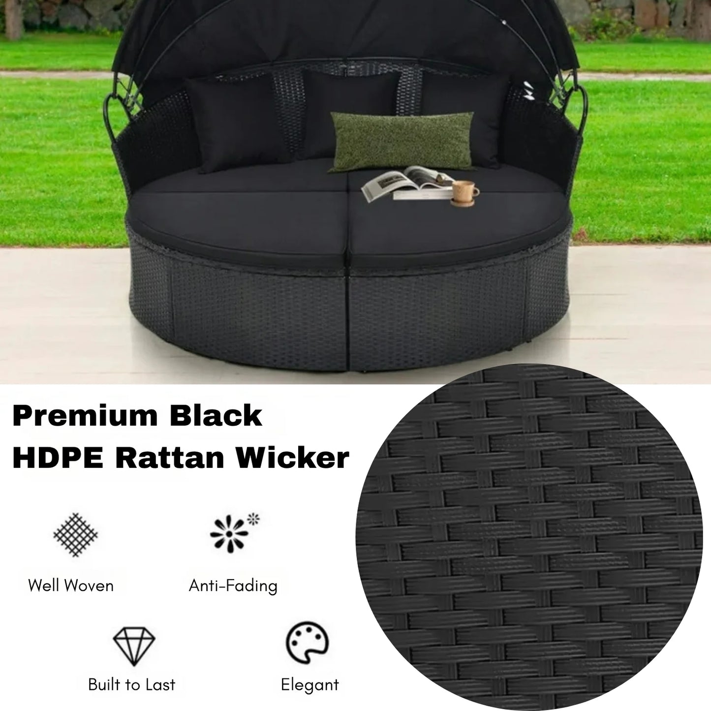 Outdoor Round Canopy Daybed Wicker Patio Furniture Set with Cushions