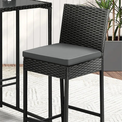 Flor 5-Piece Outdoor Rattan Wicker Bar Set with Glass Top Table