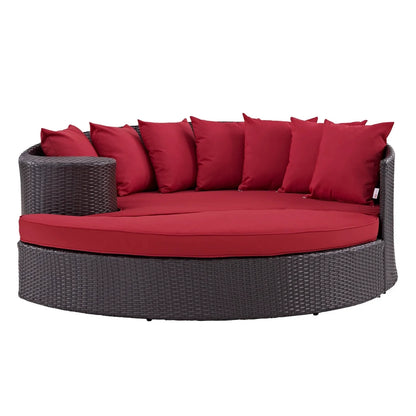 Renate Outdoor Rattan Wicker Daybed (Dark Brown & Red)