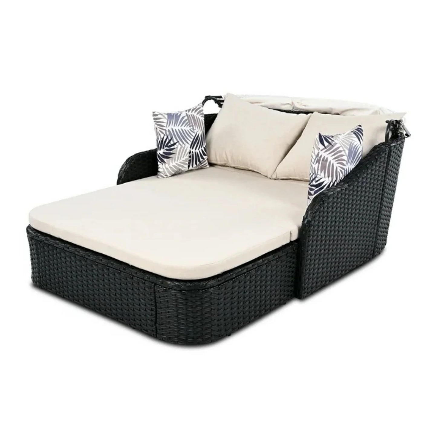 Abiola Outdoor Rattan Wicker Double Seater Canopy Daybed
